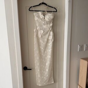 Revolve Elegant Cream Floral Lace Dress